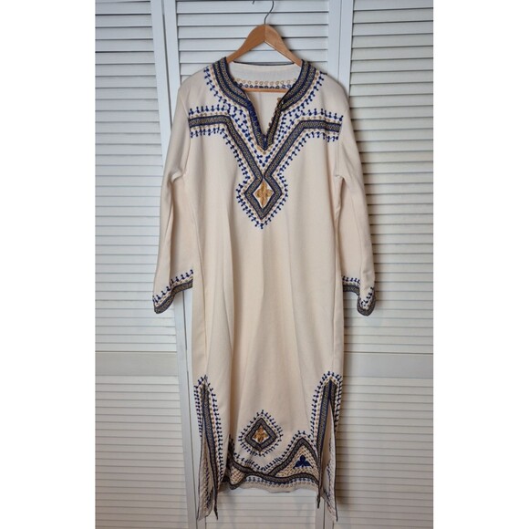 Vtg Caftan Muumuu Dress Embroidered Maxi Tunic Boho Hippie Resort Wear M/L - Picture 1 of 15